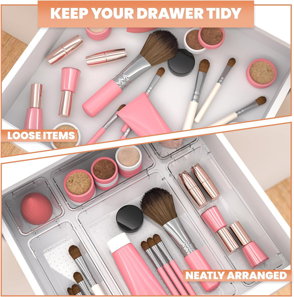 25-Piece Clear Drawer Organizer Set – Multi-Size Storage Trays