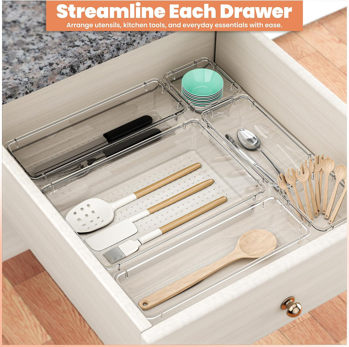 25-Piece Clear Drawer Organizer Set – Multi-Size Storage Trays