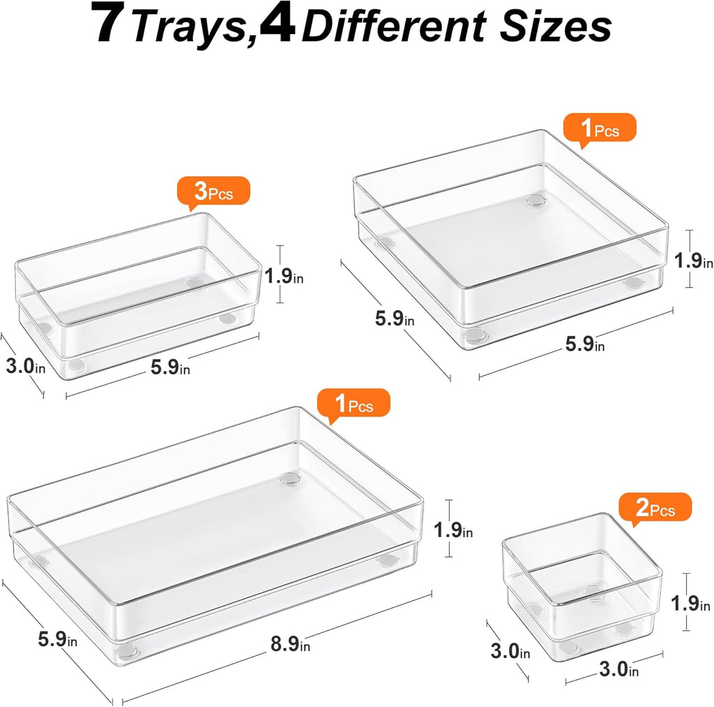 7 PCS Drawer Organizer, 4-Size Desk Drawer Organizer Trays