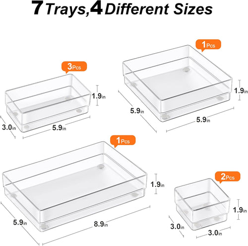 7 PCS Drawer Organizer, 4-Size Desk Drawer Organizer Trays