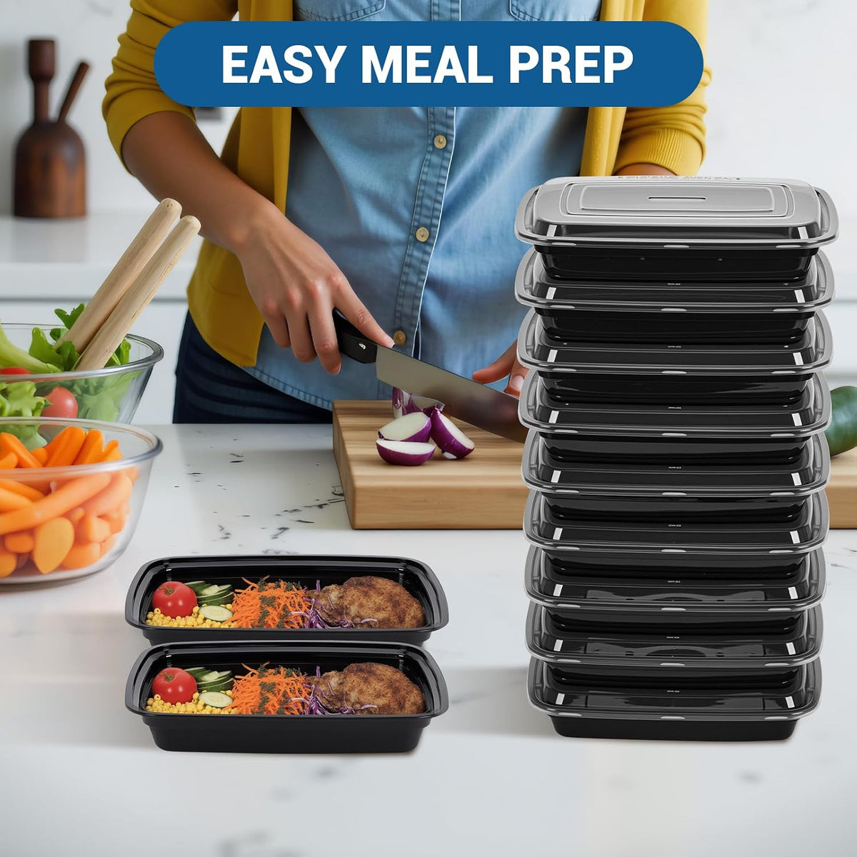 50-Pack 24 Oz Reusable Meal Prep Containers 1 Compartment Food Storage Containers with Lids, Bento Box, Stackable, Microwave/Dishwasher/Freezer Safe, BPA Free