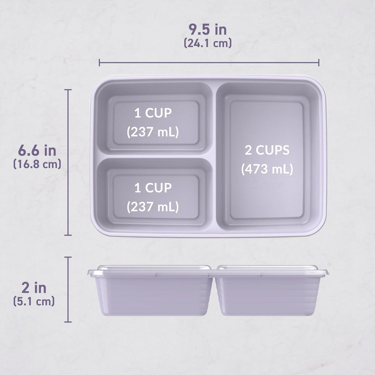 Prep 3-Compartment Meal Prep Containers with Lids, 20 Piece Set