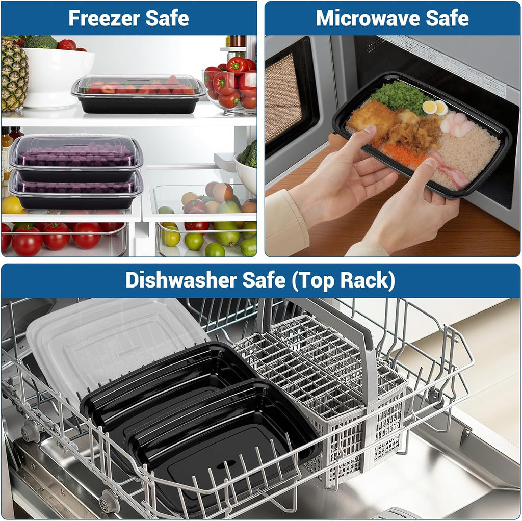 50-Pack 24 Oz Reusable Meal Prep Containers 1 Compartment Food Storage Containers with Lids, Bento Box, Stackable, Microwave/Dishwasher/Freezer Safe, BPA Free