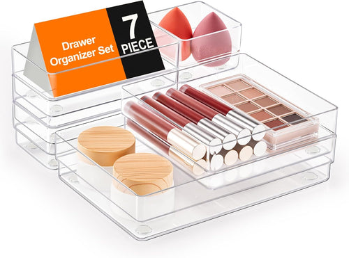 7 PCS Drawer Organizer, 4-Size Desk Drawer Organizer Trays